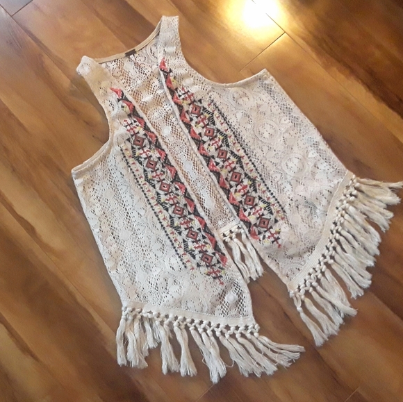 Poof! Jackets & Blazers - POOF fringy needlework vest